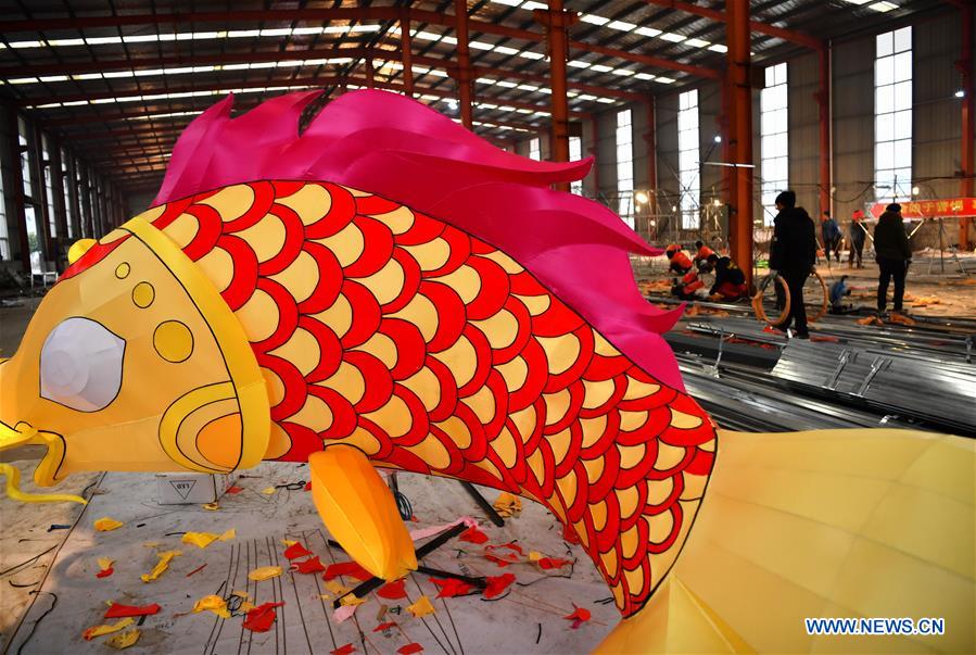 A large colored lantern is seen at a factory in Xuan